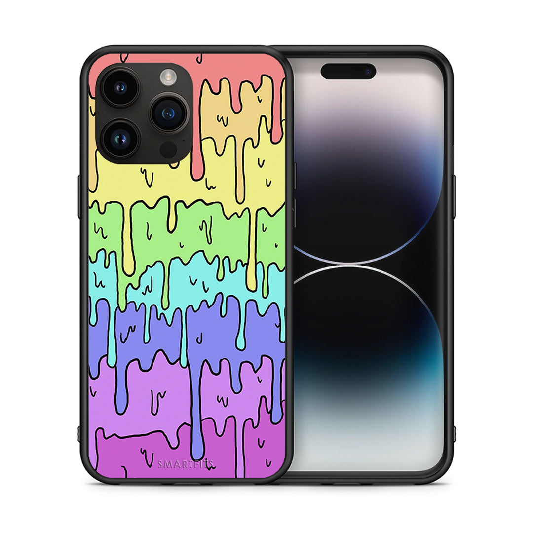 Θήκη iPhone 15 Pro Max Melting Rainbow από τη Smartfits με σχέδιο στο πίσω μέρος και μαύρο περίβλημα | iPhone 15 Pro Max Melting Rainbow case with colorful back and black bezels