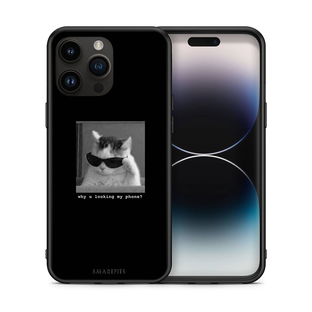 Θήκη iPhone 15 Pro Max Meme Cat από τη Smartfits με σχέδιο στο πίσω μέρος και μαύρο περίβλημα | iPhone 15 Pro Max Meme Cat case with colorful back and black bezels
