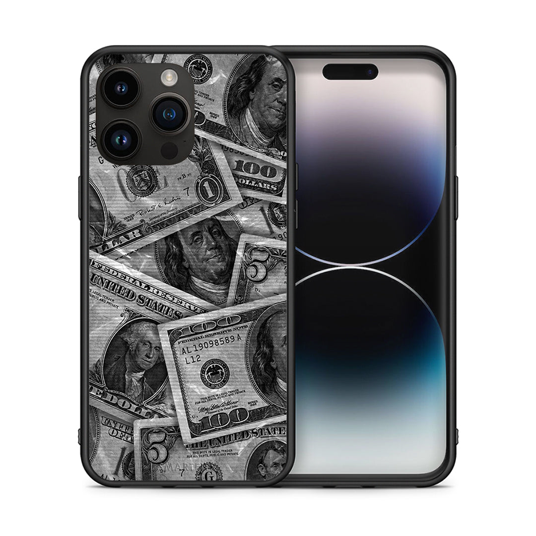 Θήκη iPhone 15 Pro Max Money Dollars από τη Smartfits με σχέδιο στο πίσω μέρος και μαύρο περίβλημα | iPhone 15 Pro Max Money Dollars case with colorful back and black bezels