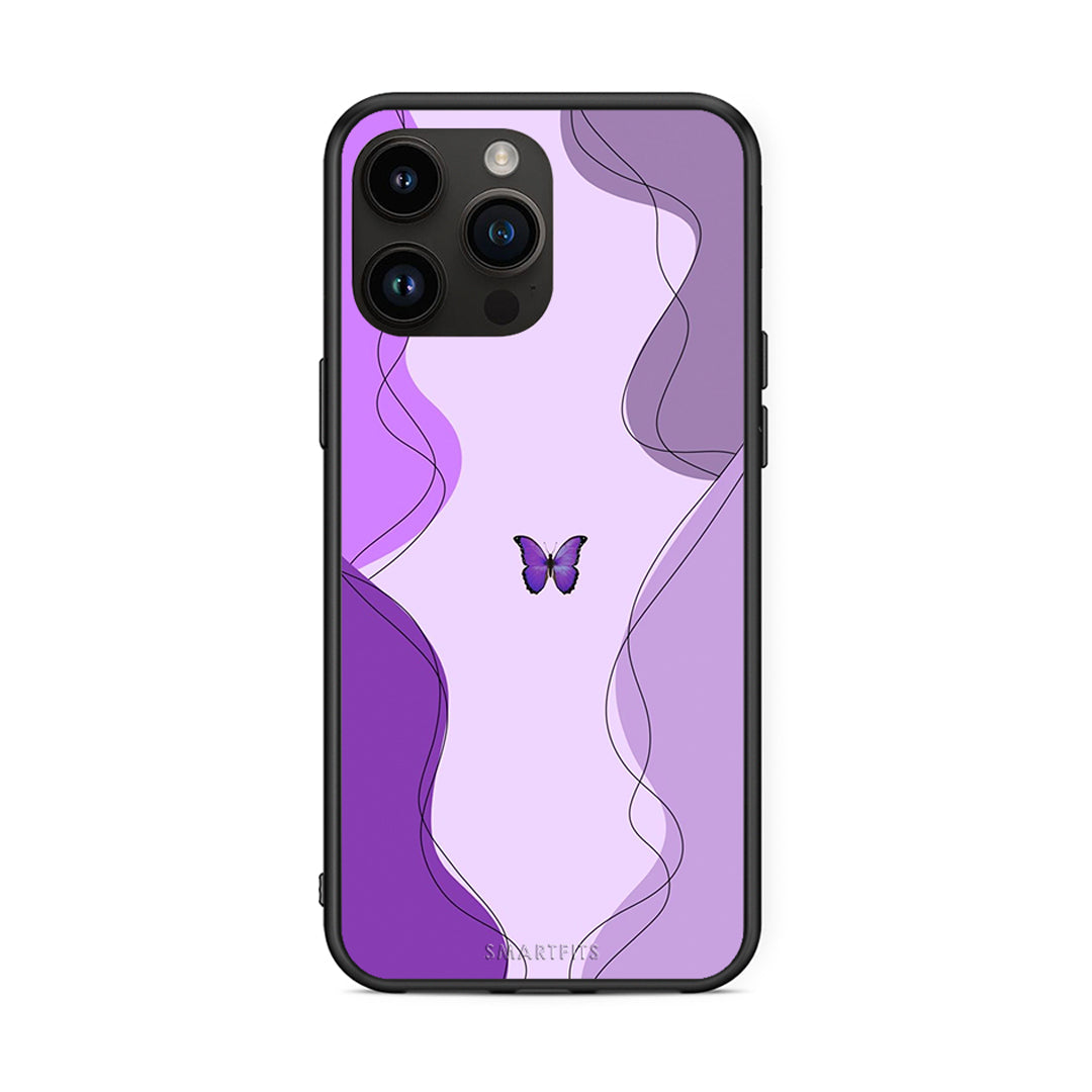 iPhone 15 Pro Max Purple Mariposa Θήκη Αγίου Βαλεντίνου από τη Smartfits με σχέδιο στο πίσω μέρος και μαύρο περίβλημα | Smartphone case with colorful back and black bezels by Smartfits