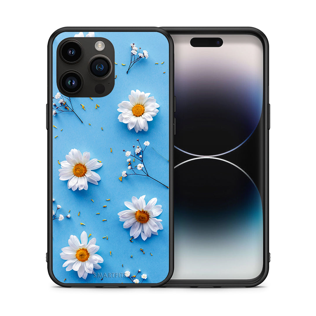 Θήκη iPhone 15 Pro Max Real Daisies από τη Smartfits με σχέδιο στο πίσω μέρος και μαύρο περίβλημα | iPhone 15 Pro Max Real Daisies case with colorful back and black bezels