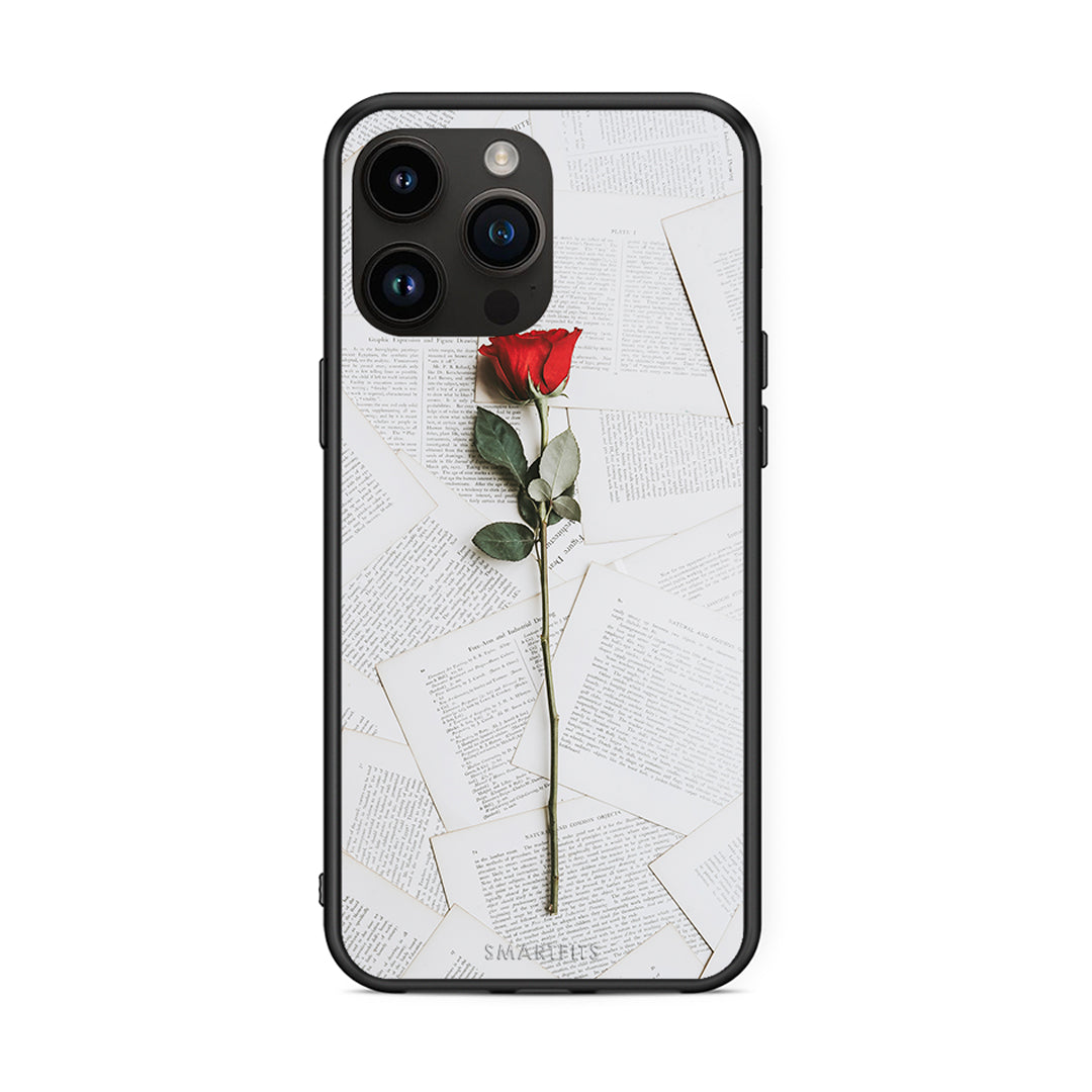 iPhone 15 Pro Max Red Rose θήκη από τη Smartfits με σχέδιο στο πίσω μέρος και μαύρο περίβλημα | Smartphone case with colorful back and black bezels by Smartfits