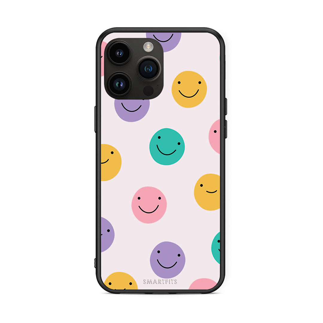 iPhone 15 Pro Max Smiley Faces θήκη από τη Smartfits με σχέδιο στο πίσω μέρος και μαύρο περίβλημα | Smartphone case with colorful back and black bezels by Smartfits
