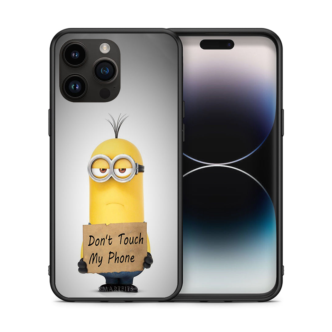 Θήκη iPhone 14 Pro Max Minion Text από τη Smartfits με σχέδιο στο πίσω μέρος και μαύρο περίβλημα | iPhone 14 Pro Max Minion Text case with colorful back and black bezels