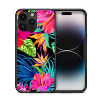 Thumbnail for Θήκη iPhone 15 Pro Max Tropical Flowers από τη Smartfits με σχέδιο στο πίσω μέρος και μαύρο περίβλημα | iPhone 15 Pro Max Tropical Flowers case with colorful back and black bezels