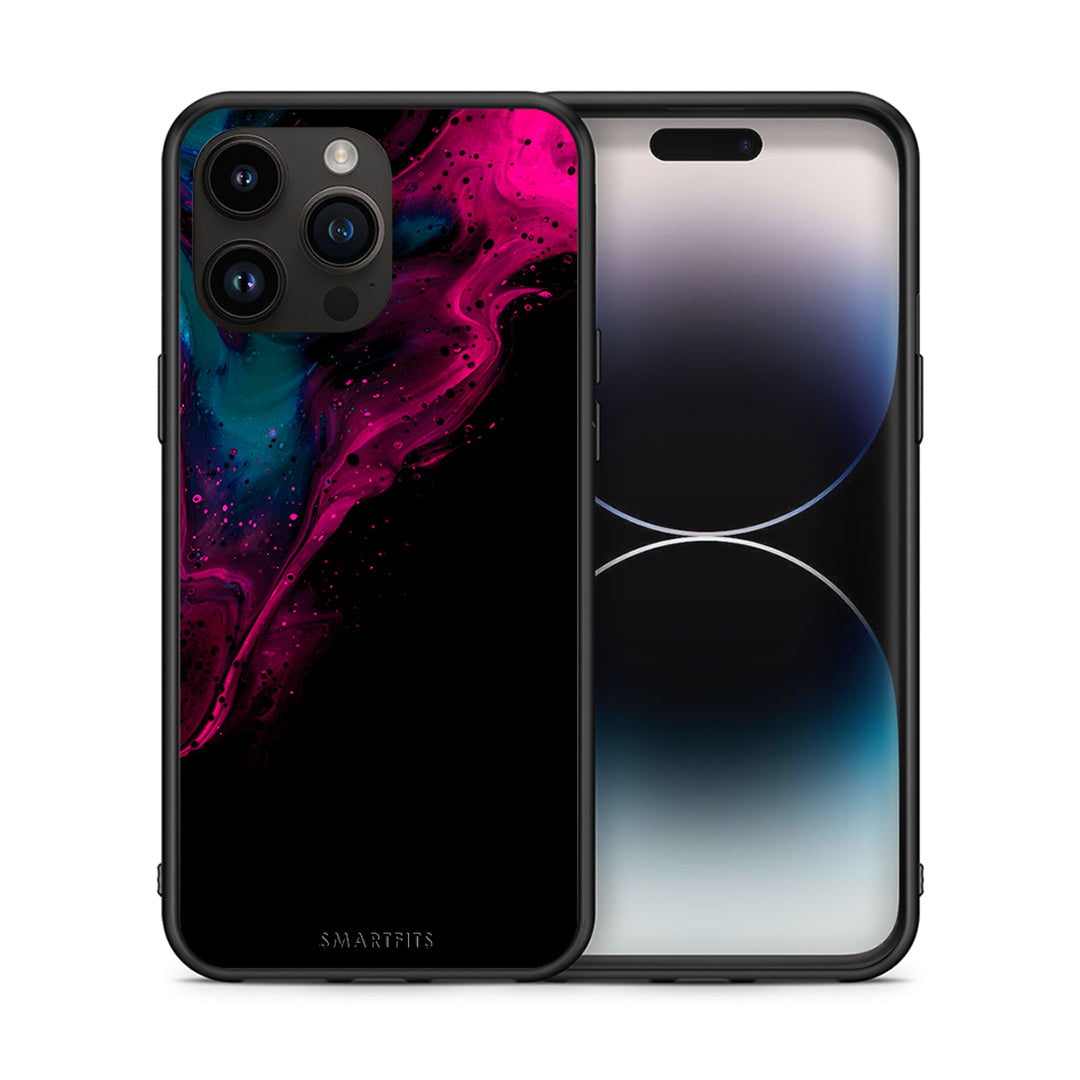 Θήκη iPhone 15 Pro Max Pink Black Watercolor από τη Smartfits με σχέδιο στο πίσω μέρος και μαύρο περίβλημα | iPhone 15 Pro Max Pink Black Watercolor case with colorful back and black bezels