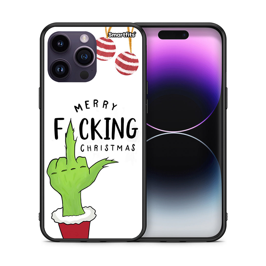 Θήκη iPhone 15 Pro Merry F Xmas από τη Smartfits με σχέδιο στο πίσω μέρος και μαύρο περίβλημα | iPhone 15 Pro Merry F Xmas case with colorful back and black bezels