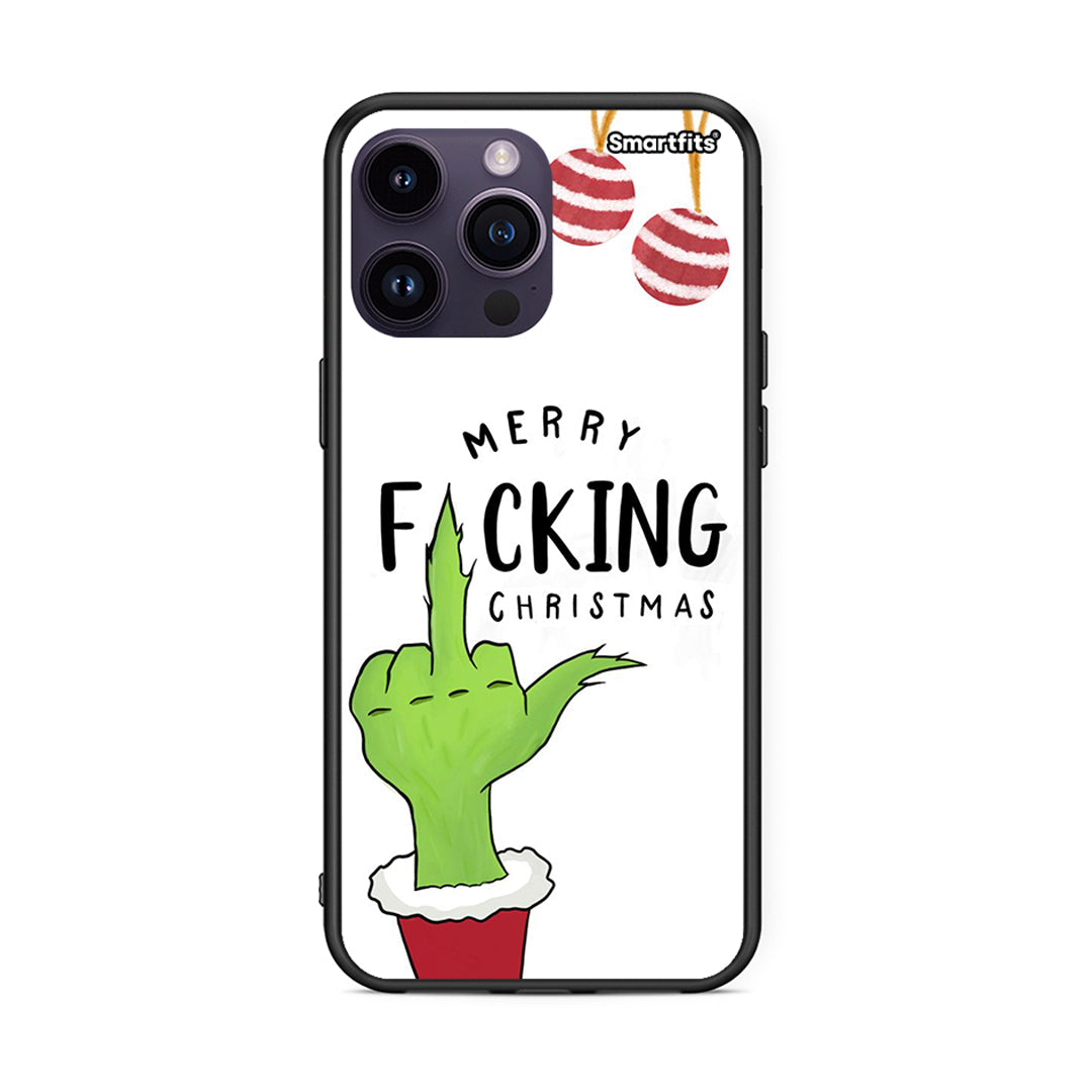 iPhone 15 Pro Merry F Xmas θήκη από τη Smartfits με σχέδιο στο πίσω μέρος και μαύρο περίβλημα | Smartphone case with colorful back and black bezels by Smartfits