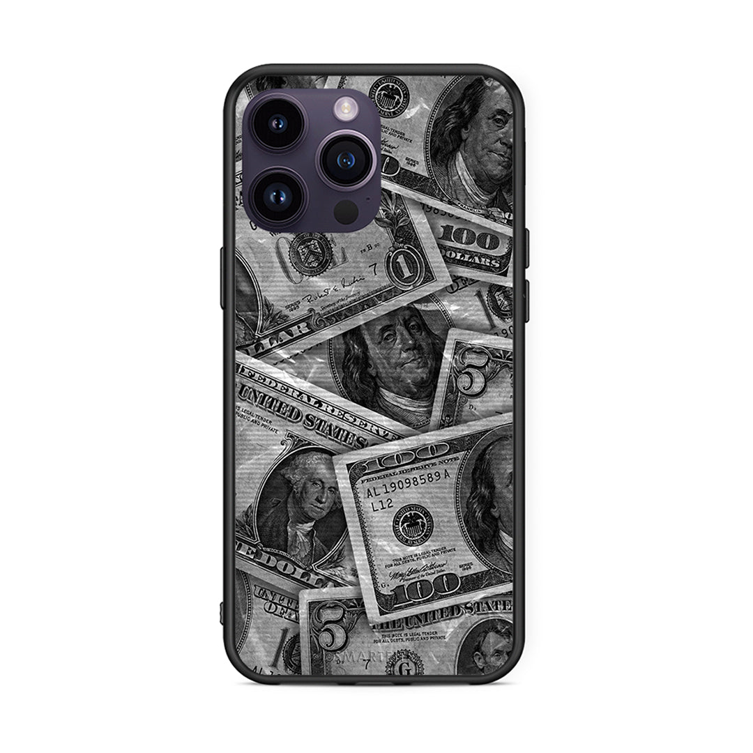 iPhone 15 Pro Money Dollars θήκη από τη Smartfits με σχέδιο στο πίσω μέρος και μαύρο περίβλημα | Smartphone case with colorful back and black bezels by Smartfits