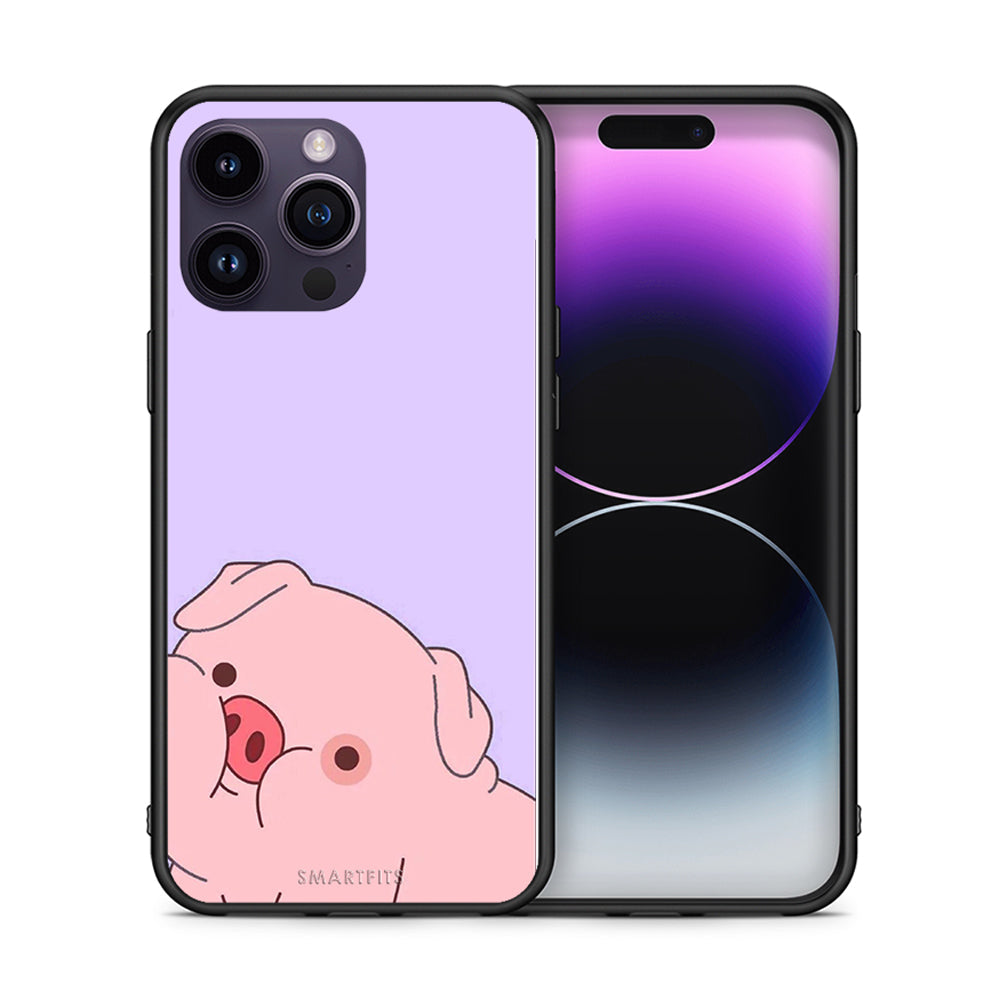 Θήκη Αγίου Βαλεντίνου iPhone 14 Pro Pig Love 2 από τη Smartfits με σχέδιο στο πίσω μέρος και μαύρο περίβλημα | iPhone 14 Pro Pig Love 2 case with colorful back and black bezels