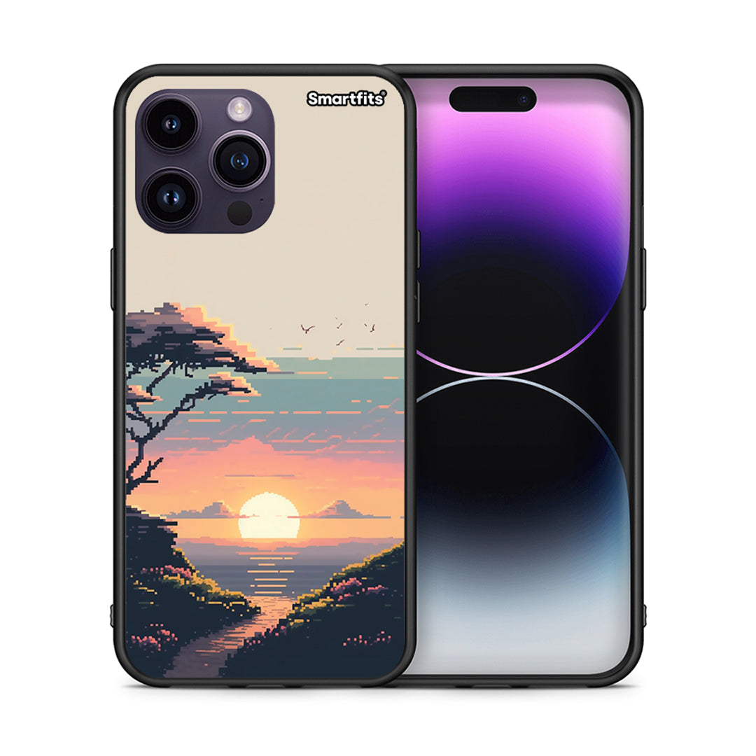 Θήκη iPhone 15 Pro Pixel Sunset από τη Smartfits με σχέδιο στο πίσω μέρος και μαύρο περίβλημα | iPhone 15 Pro Pixel Sunset case with colorful back and black bezels