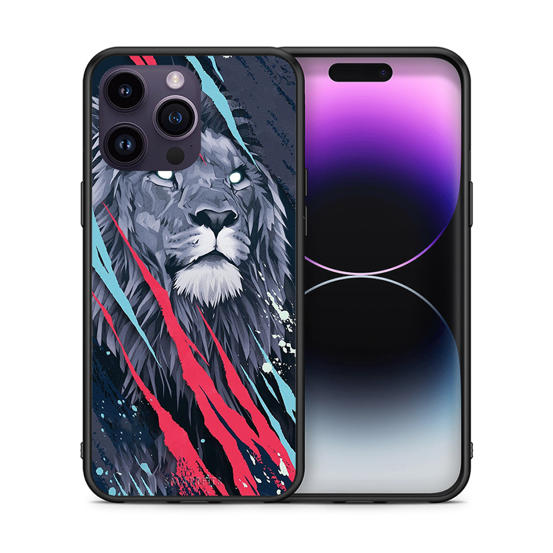 Θήκη iPhone 15 Pro Lion Designer PopArt από τη Smartfits με σχέδιο στο πίσω μέρος και μαύρο περίβλημα | iPhone 15 Pro Lion Designer PopArt case with colorful back and black bezels