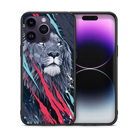 Thumbnail for Θήκη iPhone 15 Pro Lion Designer PopArt από τη Smartfits με σχέδιο στο πίσω μέρος και μαύρο περίβλημα | iPhone 15 Pro Lion Designer PopArt case with colorful back and black bezels