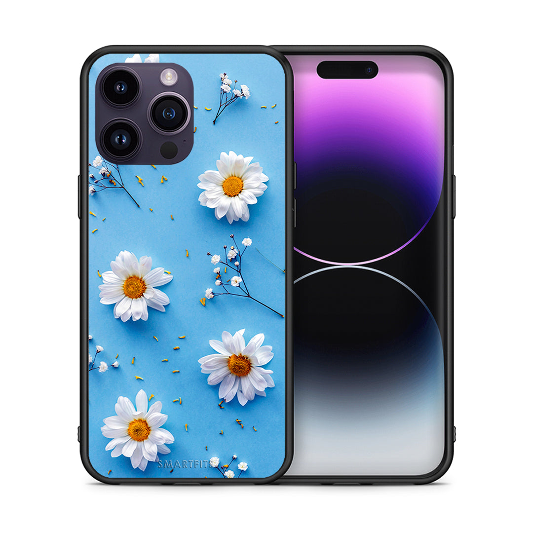 Θήκη iPhone 15 Pro Real Daisies από τη Smartfits με σχέδιο στο πίσω μέρος και μαύρο περίβλημα | iPhone 15 Pro Real Daisies case with colorful back and black bezels