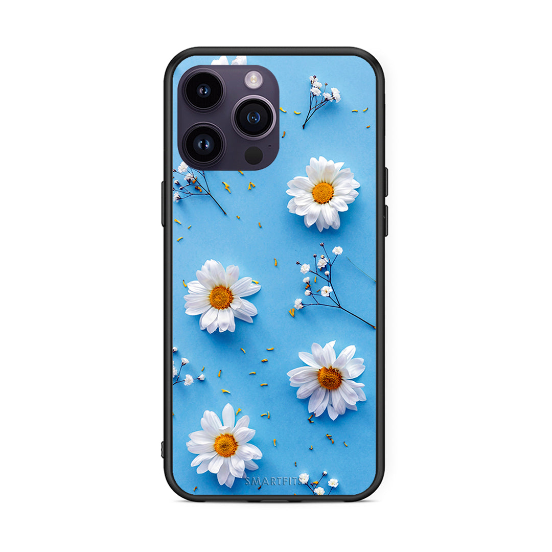 iPhone 15 Pro Real Daisies θήκη από τη Smartfits με σχέδιο στο πίσω μέρος και μαύρο περίβλημα | Smartphone case with colorful back and black bezels by Smartfits