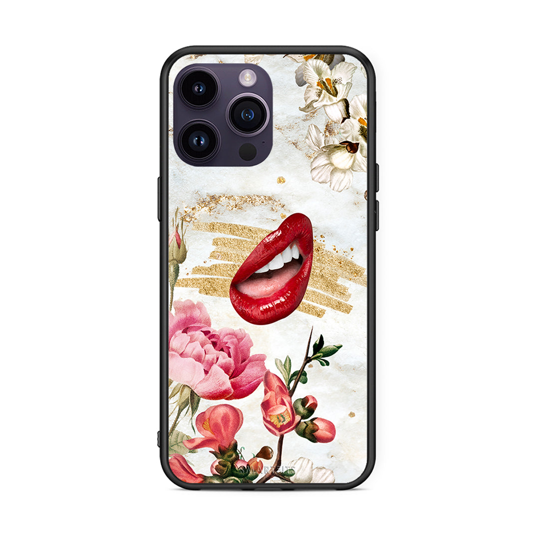 iPhone 15 Pro Red Lips θήκη από τη Smartfits με σχέδιο στο πίσω μέρος και μαύρο περίβλημα | Smartphone case with colorful back and black bezels by Smartfits