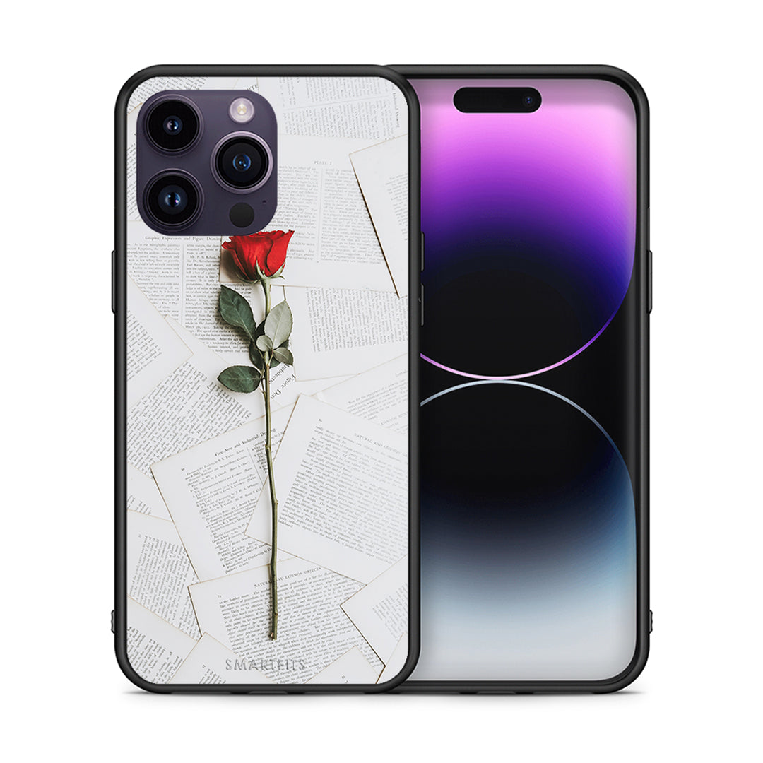 Θήκη iPhone 15 Pro Red Rose από τη Smartfits με σχέδιο στο πίσω μέρος και μαύρο περίβλημα | iPhone 15 Pro Red Rose case with colorful back and black bezels