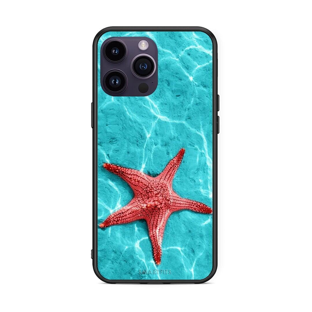 iPhone 15 Pro Red Starfish Θήκη από τη Smartfits με σχέδιο στο πίσω μέρος και μαύρο περίβλημα | Smartphone case with colorful back and black bezels by Smartfits