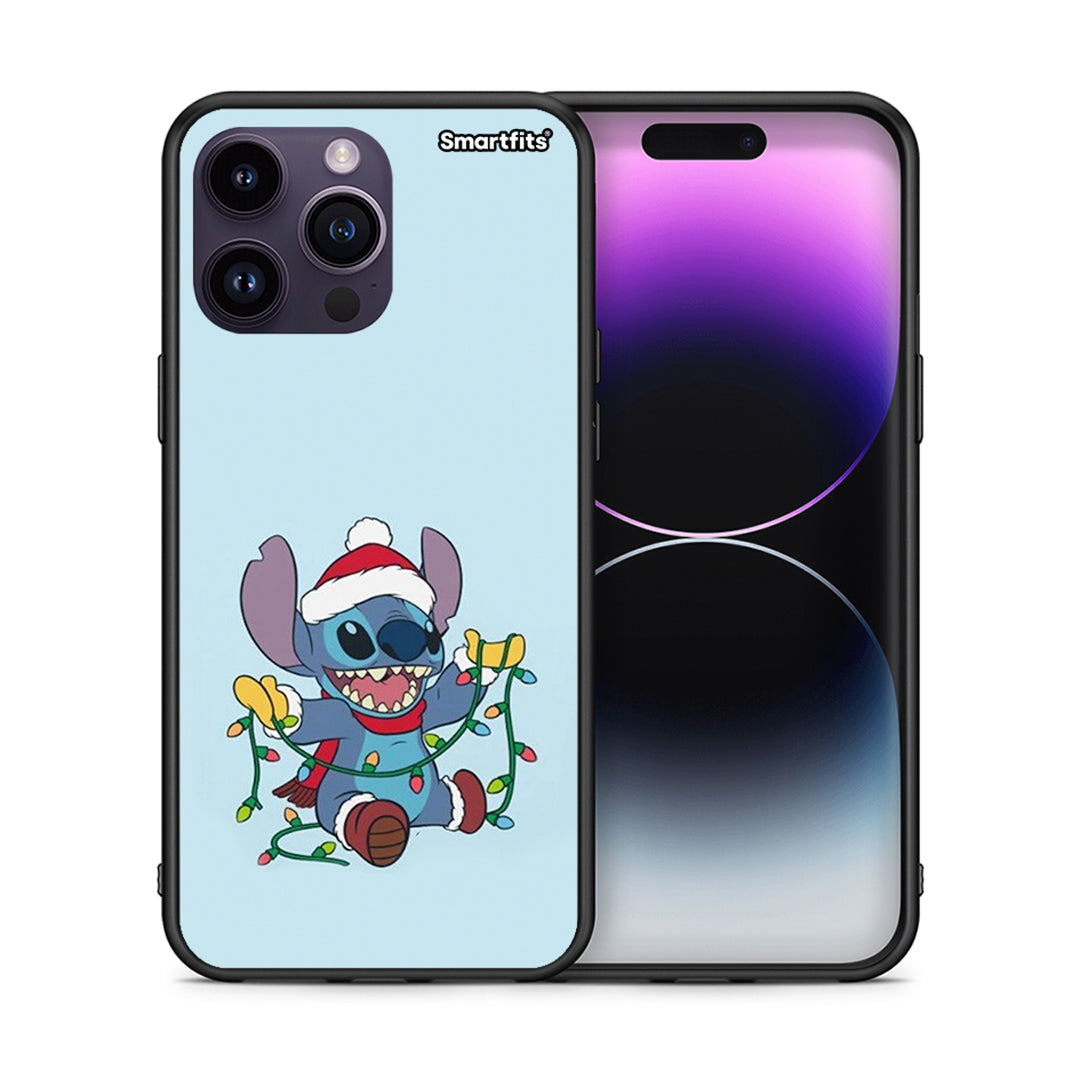 Θήκη iPhone 15 Pro Santa Stich από τη Smartfits με σχέδιο στο πίσω μέρος και μαύρο περίβλημα | iPhone 15 Pro Santa Stich case with colorful back and black bezels