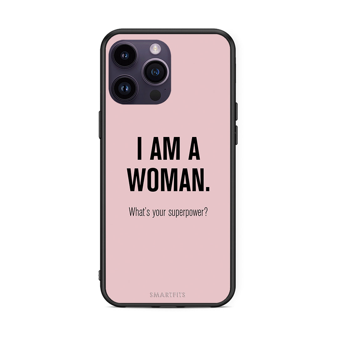 iPhone 14 Pro Superpower Woman θήκη από τη Smartfits με σχέδιο στο πίσω μέρος και μαύρο περίβλημα | Smartphone case with colorful back and black bezels by Smartfits