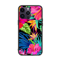 Thumbnail for iPhone 14 Pro Tropical Flowers θήκη από τη Smartfits με σχέδιο στο πίσω μέρος και μαύρο περίβλημα | Smartphone case with colorful back and black bezels by Smartfits