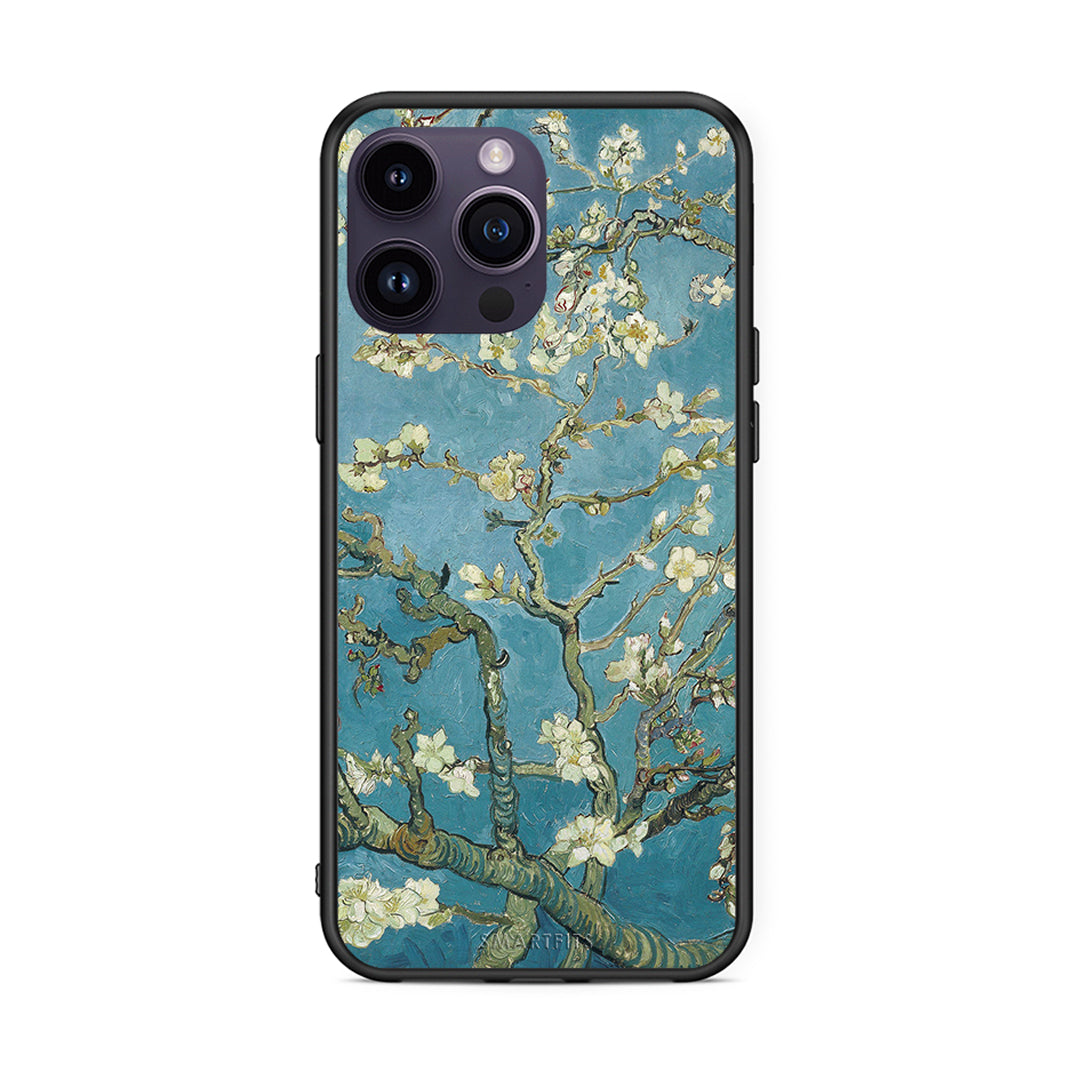 iPhone 14 Pro White Blossoms θήκη από τη Smartfits με σχέδιο στο πίσω μέρος και μαύρο περίβλημα | Smartphone case with colorful back and black bezels by Smartfits