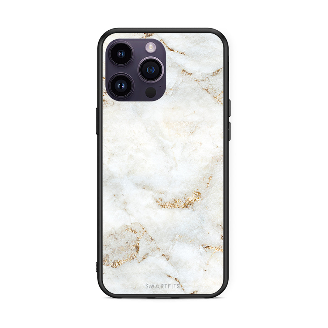 iPhone 14 Pro White Gold Marble θήκη από τη Smartfits με σχέδιο στο πίσω μέρος και μαύρο περίβλημα | Smartphone case with colorful back and black bezels by Smartfits