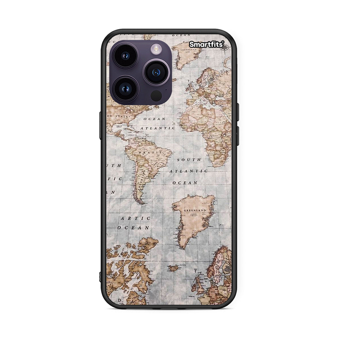 iPhone 14 Pro World Map Θήκη από τη Smartfits με σχέδιο στο πίσω μέρος και μαύρο περίβλημα | Smartphone case with colorful back and black bezels by Smartfits