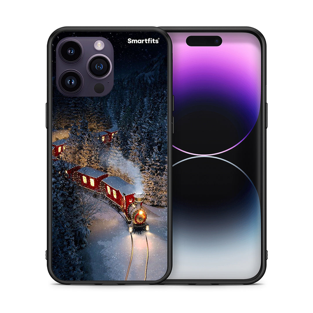 Θήκη iPhone 15 Pro Xmas Train από τη Smartfits με σχέδιο στο πίσω μέρος και μαύρο περίβλημα | iPhone 15 Pro Xmas Train case with colorful back and black bezels