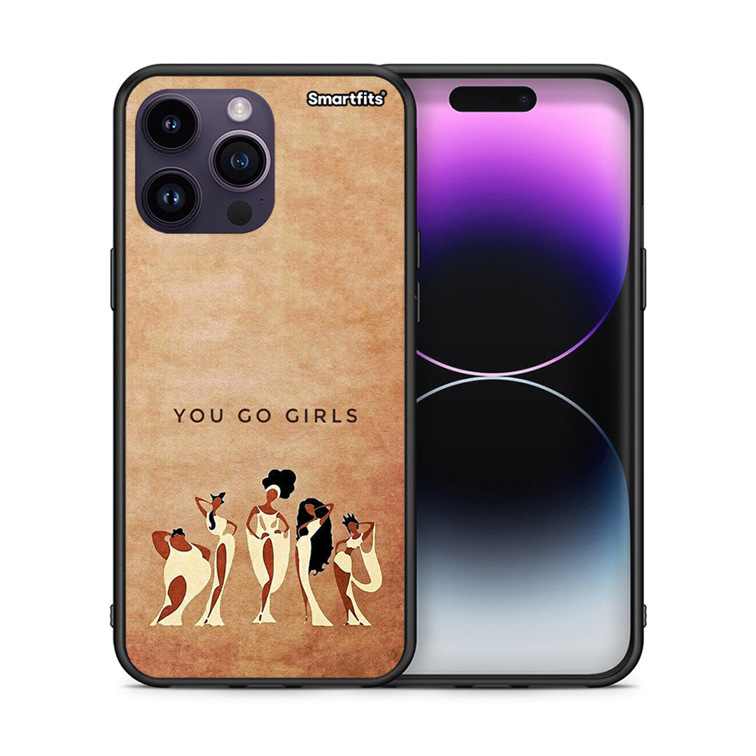 Θήκη iPhone 14 Pro You Go Girl από τη Smartfits με σχέδιο στο πίσω μέρος και μαύρο περίβλημα | iPhone 14 Pro You Go Girl case with colorful back and black bezels