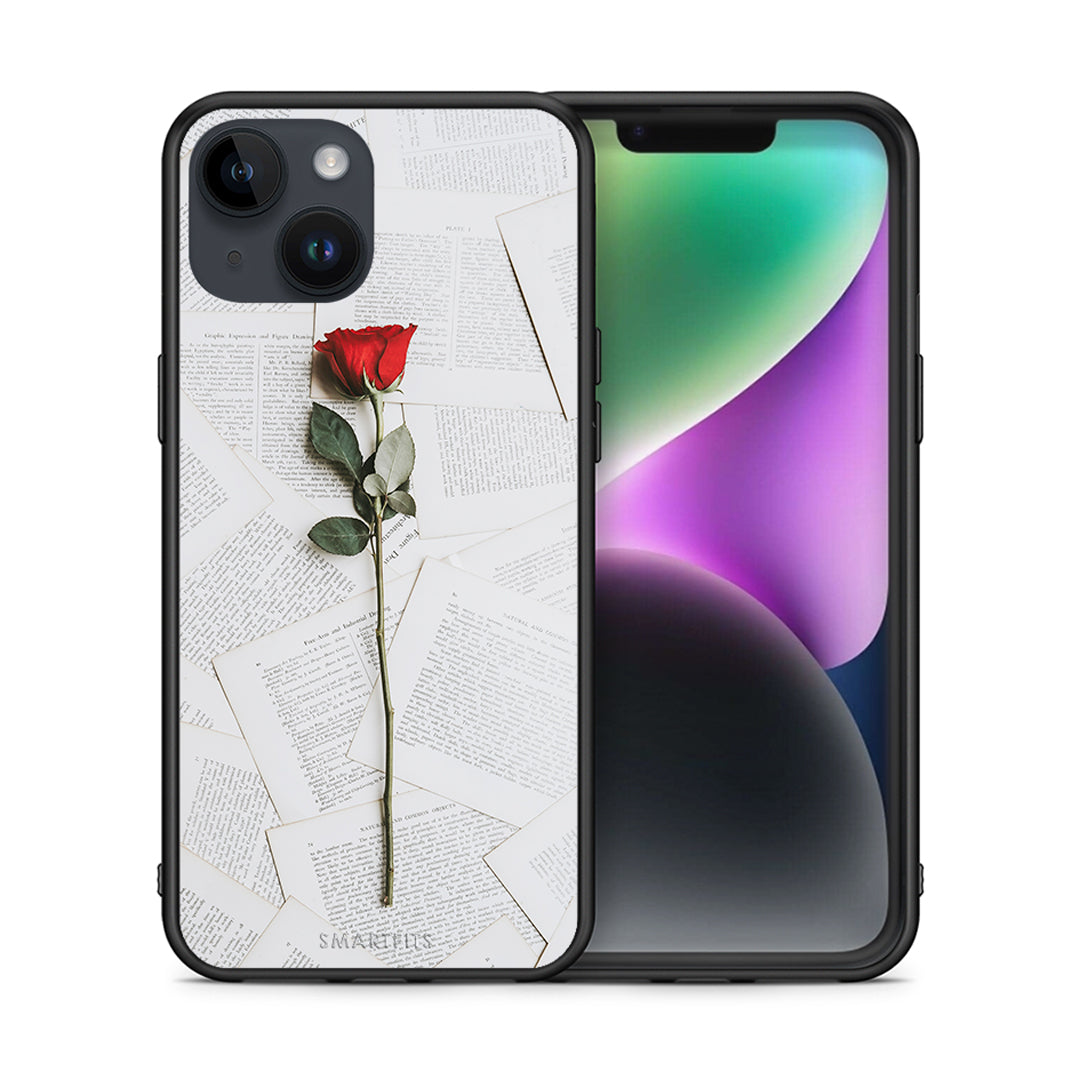 Θήκη iPhone 14 Red Rose από τη Smartfits με σχέδιο στο πίσω μέρος και μαύρο περίβλημα | iPhone 14 Red Rose case with colorful back and black bezels