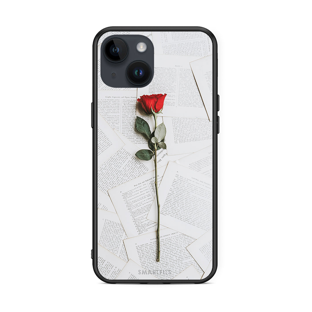 iPhone 14 Red Rose θήκη από τη Smartfits με σχέδιο στο πίσω μέρος και μαύρο περίβλημα | Smartphone case with colorful back and black bezels by Smartfits