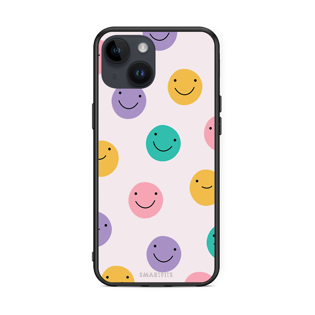 iPhone 14 Smiley Faces θήκη από τη Smartfits με σχέδιο στο πίσω μέρος και μαύρο περίβλημα | Smartphone case with colorful back and black bezels by Smartfits