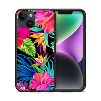 Thumbnail for Θήκη iPhone 14 Tropical Flowers από τη Smartfits με σχέδιο στο πίσω μέρος και μαύρο περίβλημα | iPhone 14 Tropical Flowers case with colorful back and black bezels