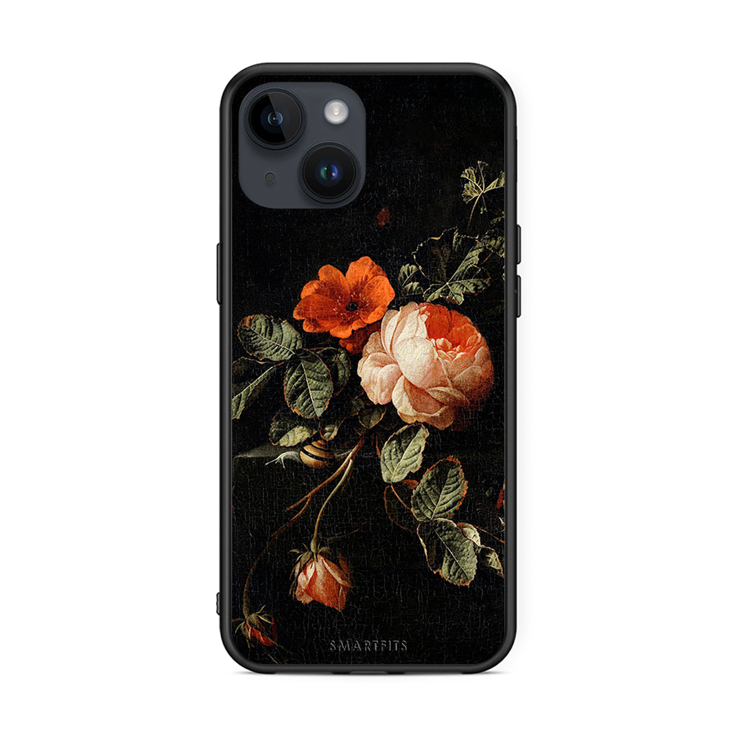 iPhone 14 Vintage Roses θήκη από τη Smartfits με σχέδιο στο πίσω μέρος και μαύρο περίβλημα | Smartphone case with colorful back and black bezels by Smartfits