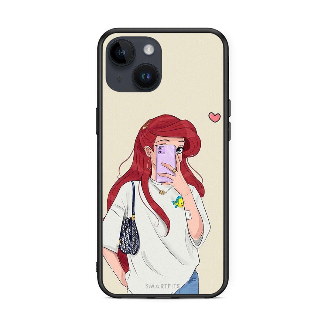 iPhone 14 Walking Mermaid Θήκη από τη Smartfits με σχέδιο στο πίσω μέρος και μαύρο περίβλημα | Smartphone case with colorful back and black bezels by Smartfits