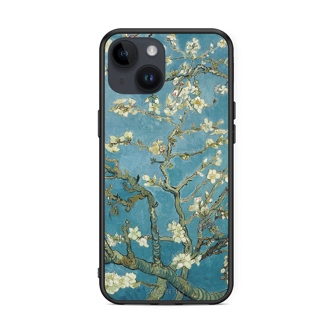 iPhone 15 White Blossoms θήκη από τη Smartfits με σχέδιο στο πίσω μέρος και μαύρο περίβλημα | Smartphone case with colorful back and black bezels by Smartfits