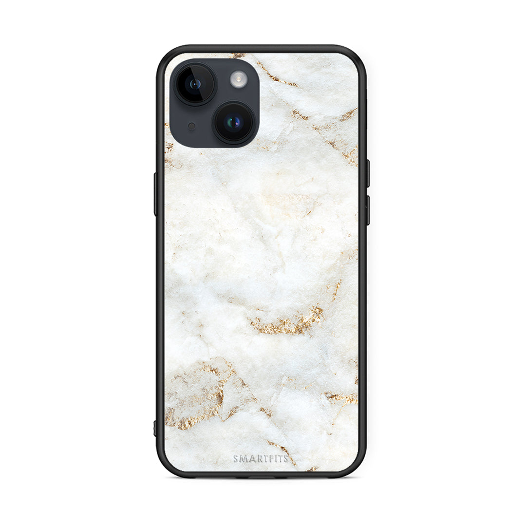 iPhone 14 White Gold Marble θήκη από τη Smartfits με σχέδιο στο πίσω μέρος και μαύρο περίβλημα | Smartphone case with colorful back and black bezels by Smartfits
