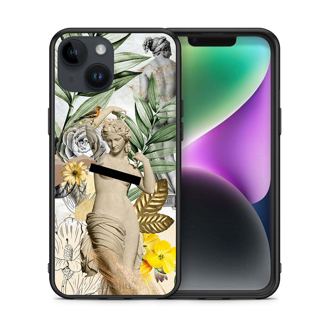 Θήκη iPhone 15 Woman Statue από τη Smartfits με σχέδιο στο πίσω μέρος και μαύρο περίβλημα | iPhone 15 Woman Statue case with colorful back and black bezels