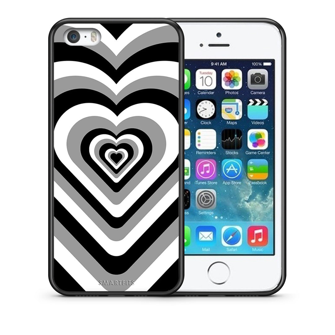 Θήκη iPhone 5/5s/SE Black Hearts από τη Smartfits με σχέδιο στο πίσω μέρος και μαύρο περίβλημα | iPhone 5/5s/SE Black Hearts case with colorful back and black bezels