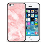 Thumbnail for Θήκη iPhone 5/5s/SE Pink Feather Boho από τη Smartfits με σχέδιο στο πίσω μέρος και μαύρο περίβλημα | iPhone 5/5s/SE Pink Feather Boho case with colorful back and black bezels