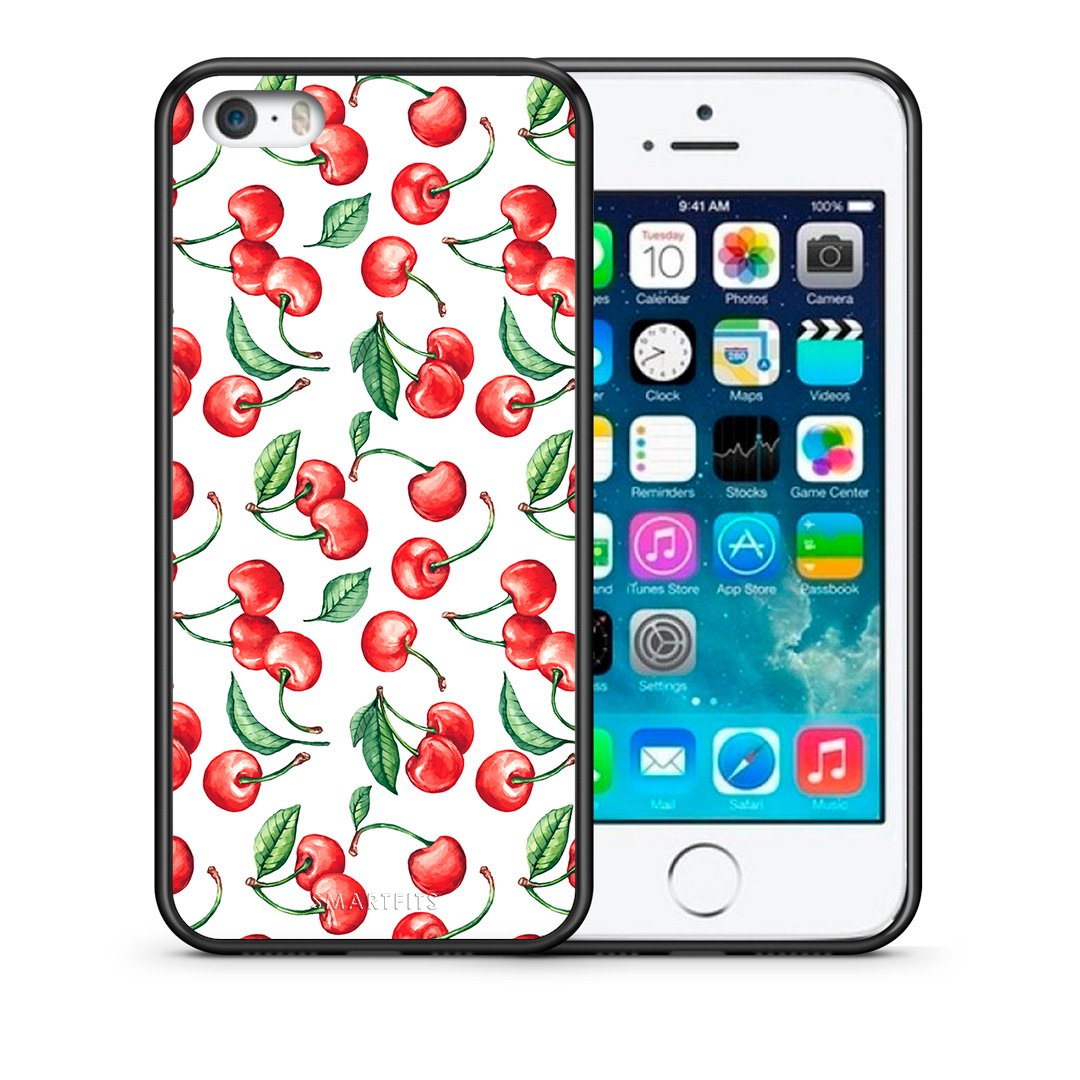 Θήκη iPhone 5/5s/SE Cherry Summer από τη Smartfits με σχέδιο στο πίσω μέρος και μαύρο περίβλημα | iPhone 5/5s/SE Cherry Summer case with colorful back and black bezels