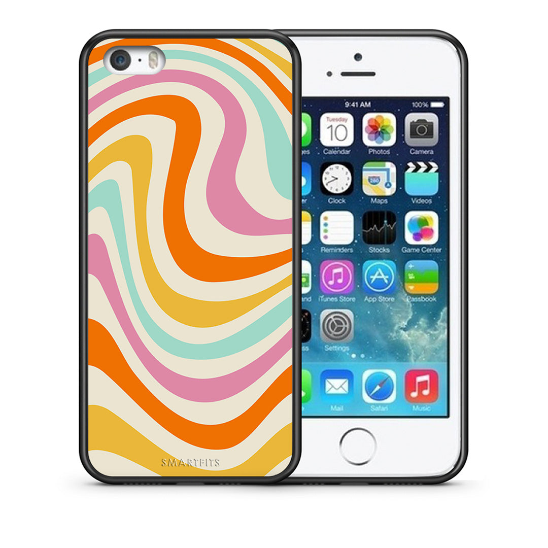 Θήκη iPhone 5/5s/SE Colourful Waves από τη Smartfits με σχέδιο στο πίσω μέρος και μαύρο περίβλημα | iPhone 5/5s/SE Colourful Waves case with colorful back and black bezels