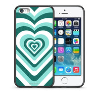 Thumbnail for Θήκη iPhone 5/5s/SE Green Hearts από τη Smartfits με σχέδιο στο πίσω μέρος και μαύρο περίβλημα | iPhone 5/5s/SE Green Hearts case with colorful back and black bezels