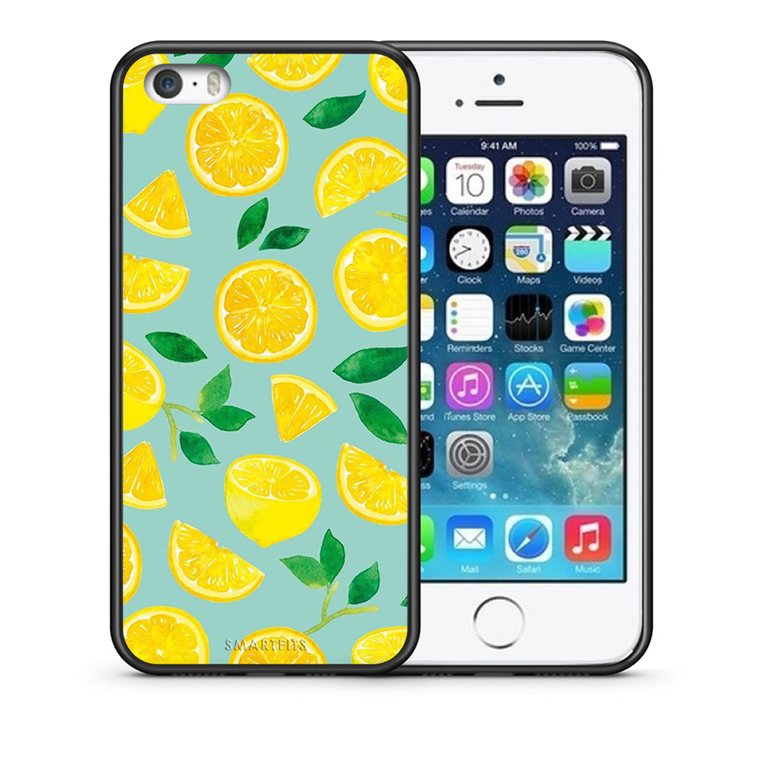 Θήκη iPhone 5/5s/SE Lemons από τη Smartfits με σχέδιο στο πίσω μέρος και μαύρο περίβλημα | iPhone 5/5s/SE Lemons case with colorful back and black bezels