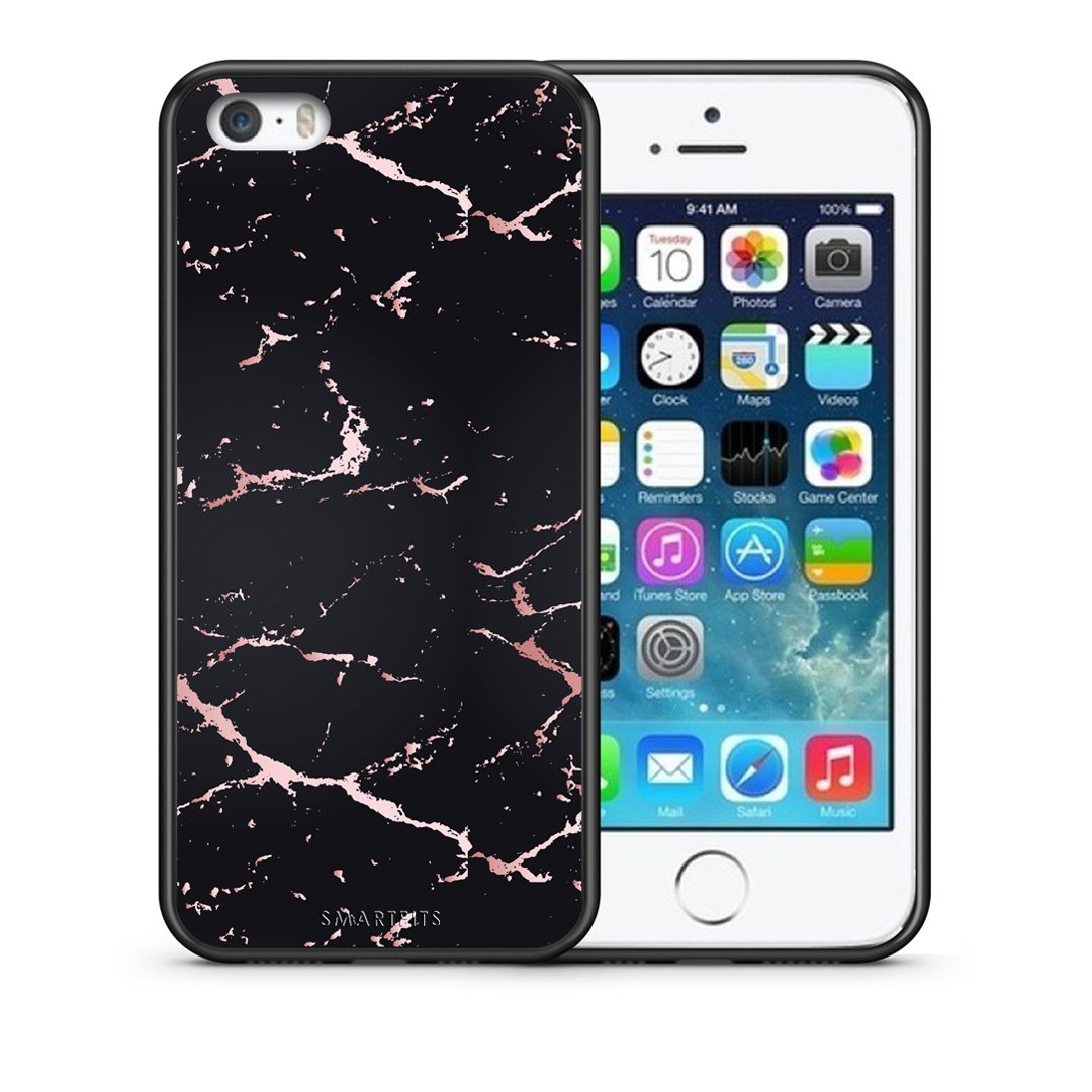 Θήκη iPhone 5/5s/SE Black Rosegold Marble από τη Smartfits με σχέδιο στο πίσω μέρος και μαύρο περίβλημα | iPhone 5/5s/SE Black Rosegold Marble case with colorful back and black bezels