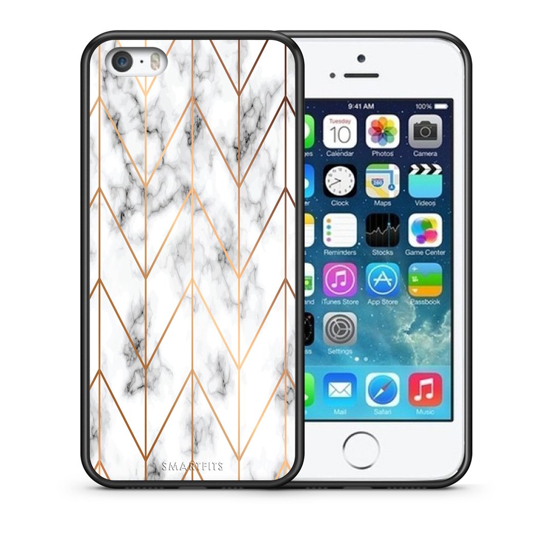 Θήκη iPhone 5/5s/SE Gold Geometric Marble από τη Smartfits με σχέδιο στο πίσω μέρος και μαύρο περίβλημα | iPhone 5/5s/SE Gold Geometric Marble case with colorful back and black bezels