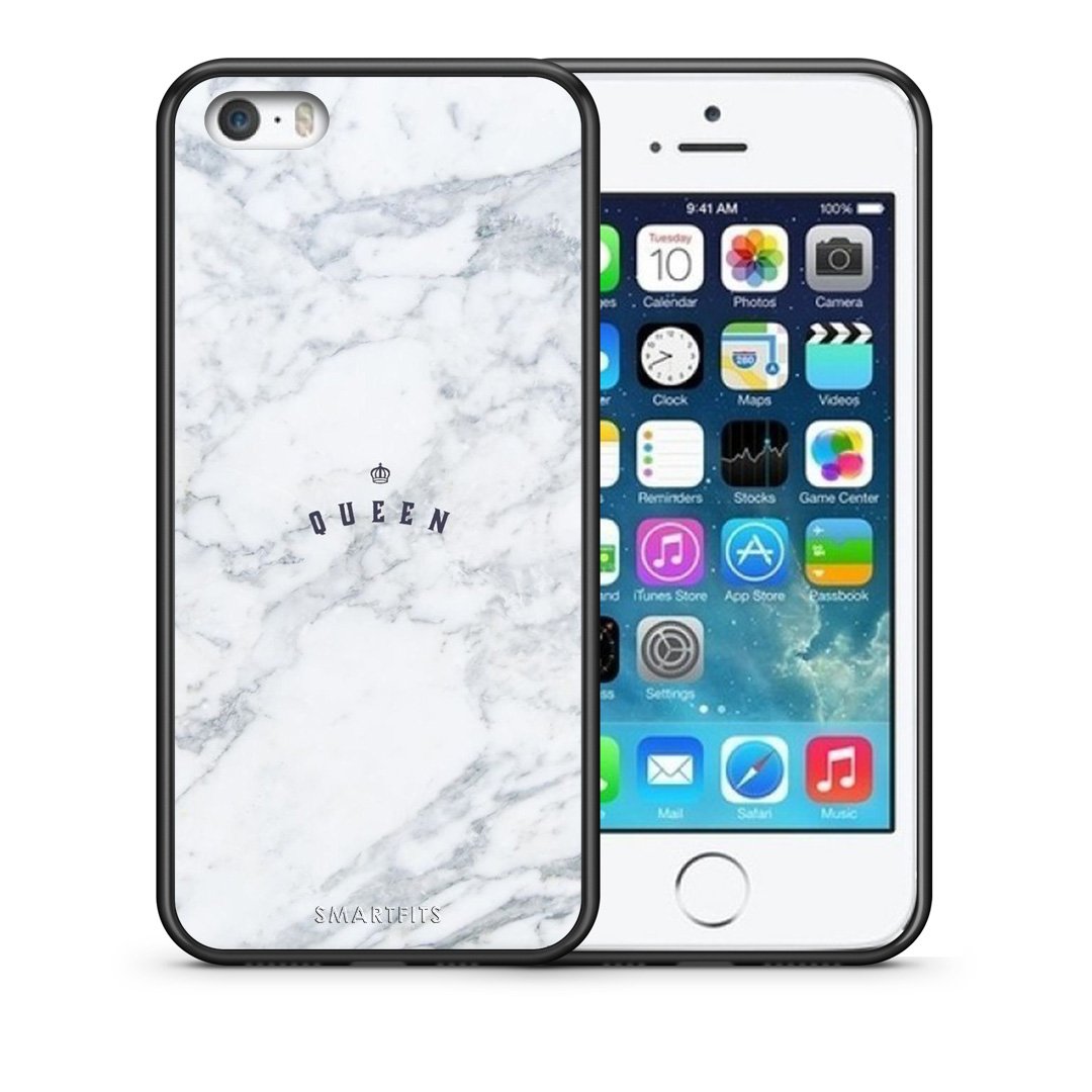 Θήκη iPhone 5/5s/SE Queen Marble από τη Smartfits με σχέδιο στο πίσω μέρος και μαύρο περίβλημα | iPhone 5/5s/SE Queen Marble case with colorful back and black bezels