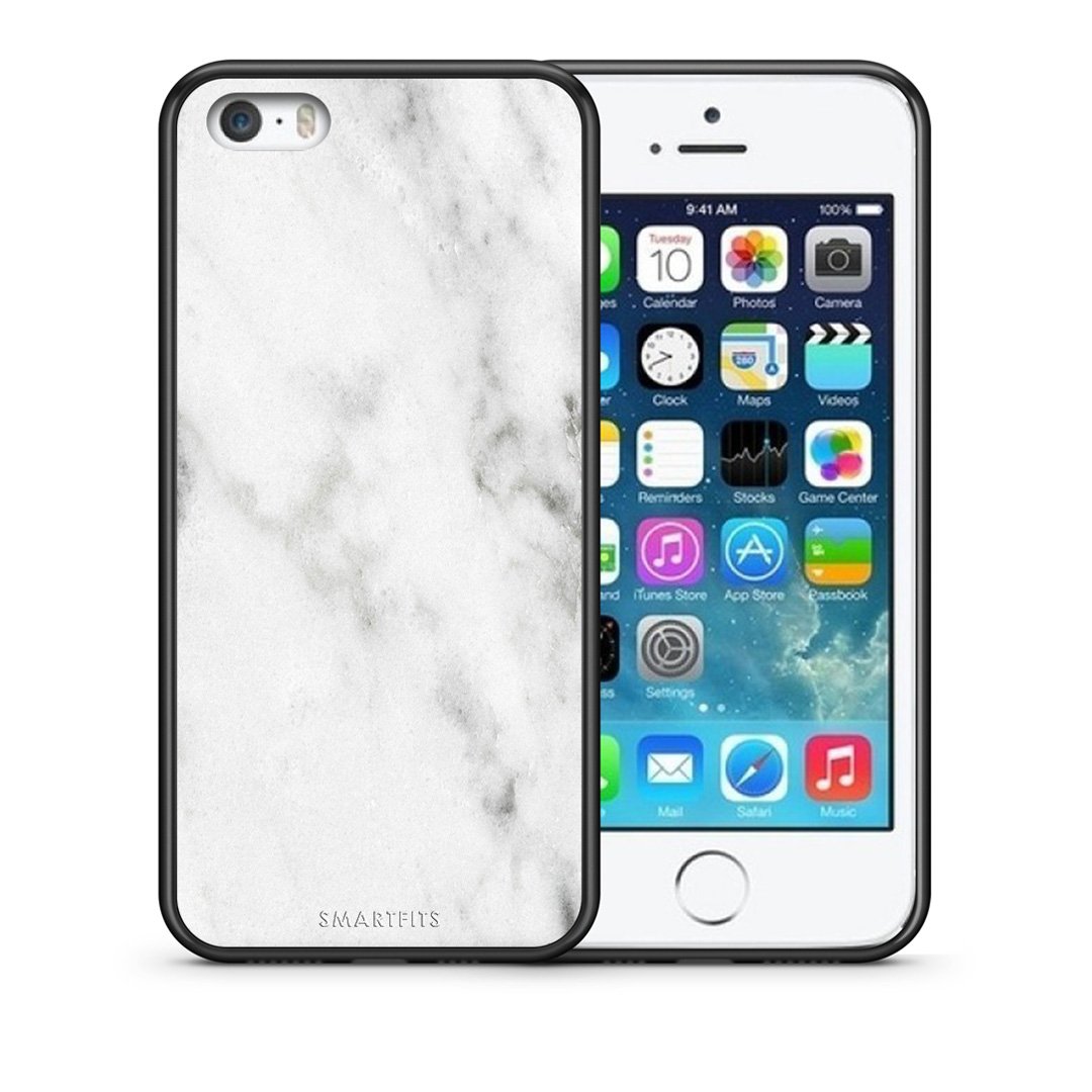 Θήκη iPhone 5/5s/SE White Marble από τη Smartfits με σχέδιο στο πίσω μέρος και μαύρο περίβλημα | iPhone 5/5s/SE White Marble case with colorful back and black bezels