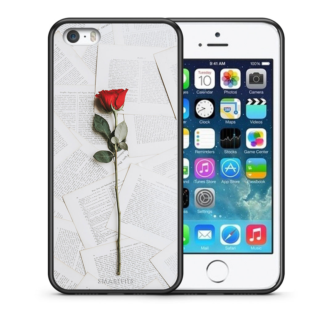 Θήκη iPhone 5/5s/SE Red Rose από τη Smartfits με σχέδιο στο πίσω μέρος και μαύρο περίβλημα | iPhone 5/5s/SE Red Rose case with colorful back and black bezels